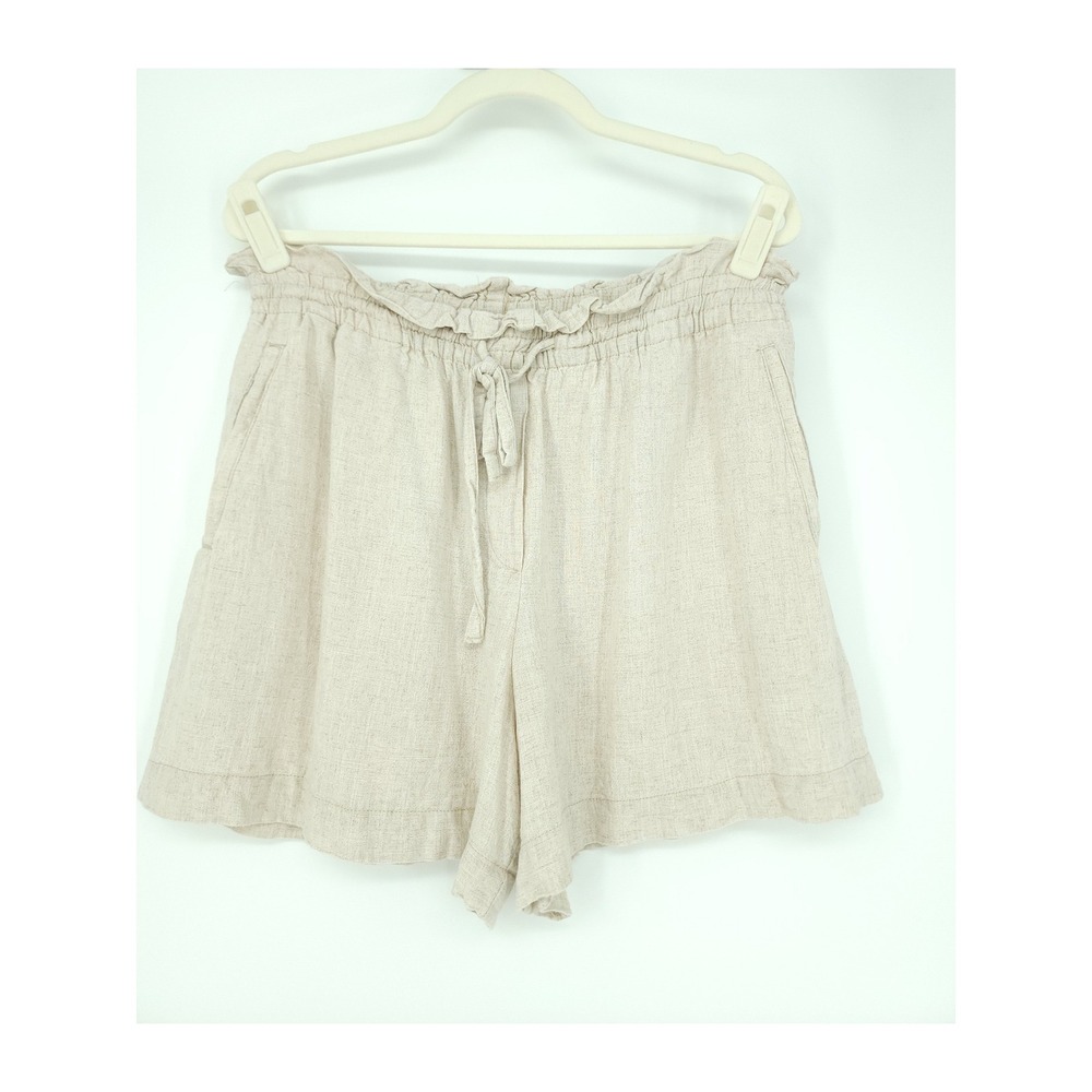H&M Linen Blend Shorts Womens L Beige Paperbag PullOn Coastal Quiet Luxury - Picture 3 of 7